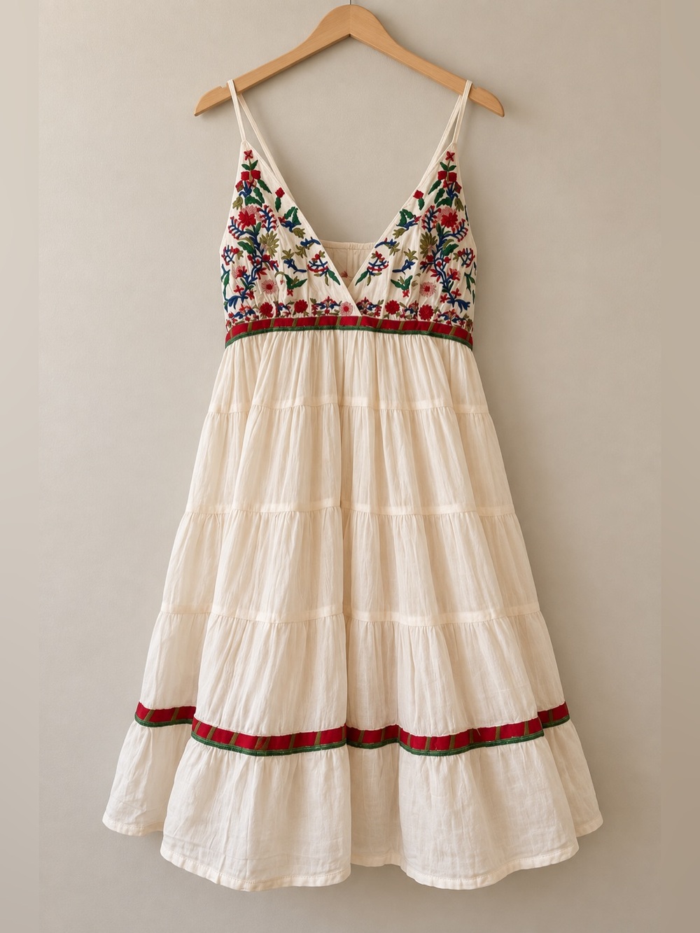 Raga Ecru Red Embroidered Babydoll Dress | Resort Vacation NWT M #1009, 1127